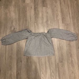 BRANDY MELVILLE STRIPED RUFFLED LONG SLEEVE BLOUSE